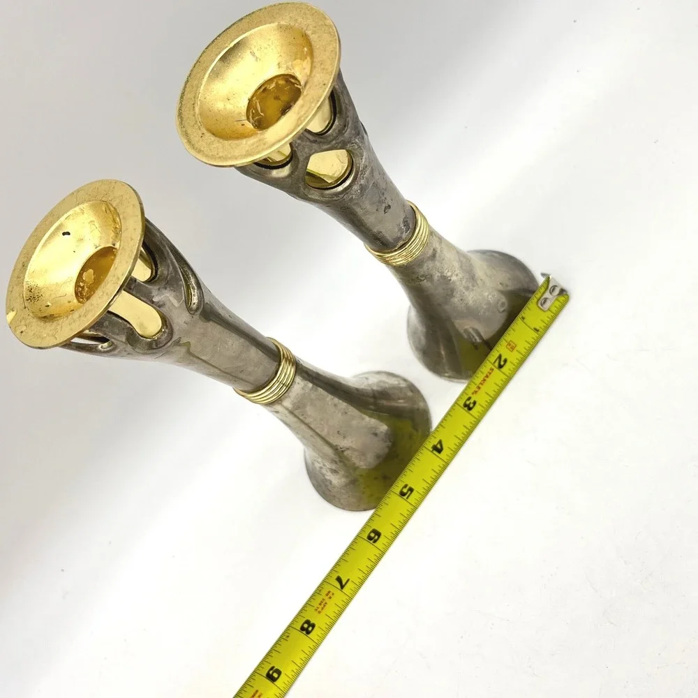 Vintage Tree of Life Mixed Metal Candlesticks Silver Gold‎ Tone Set of 2 8